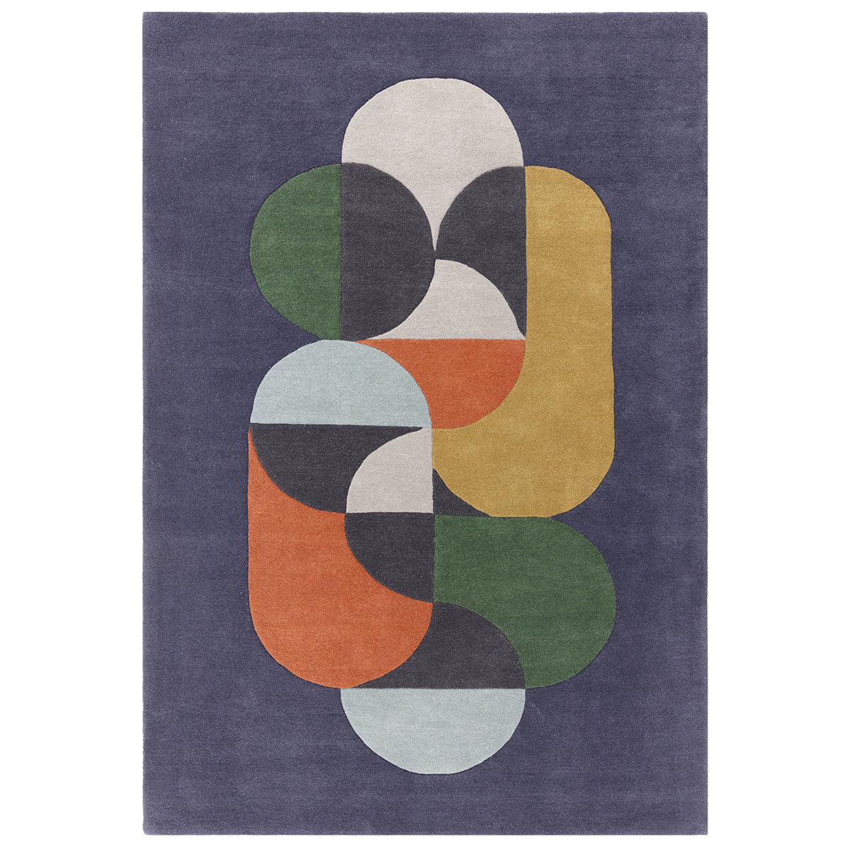 Rug with geometric abstract design on a purple background