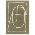 Green rug with white abstract patterns on a white background