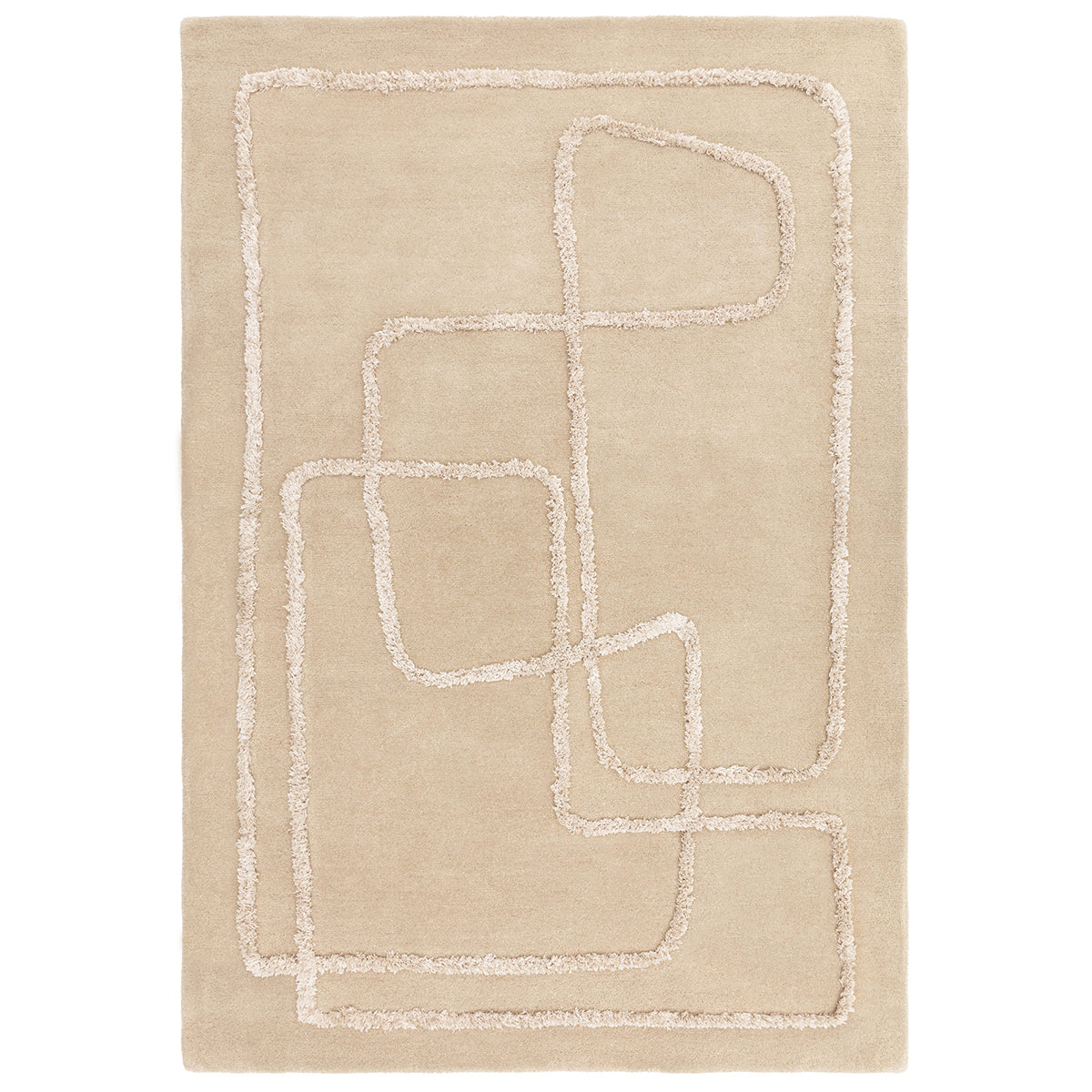Beige rug with white abstract patterns on a beige background