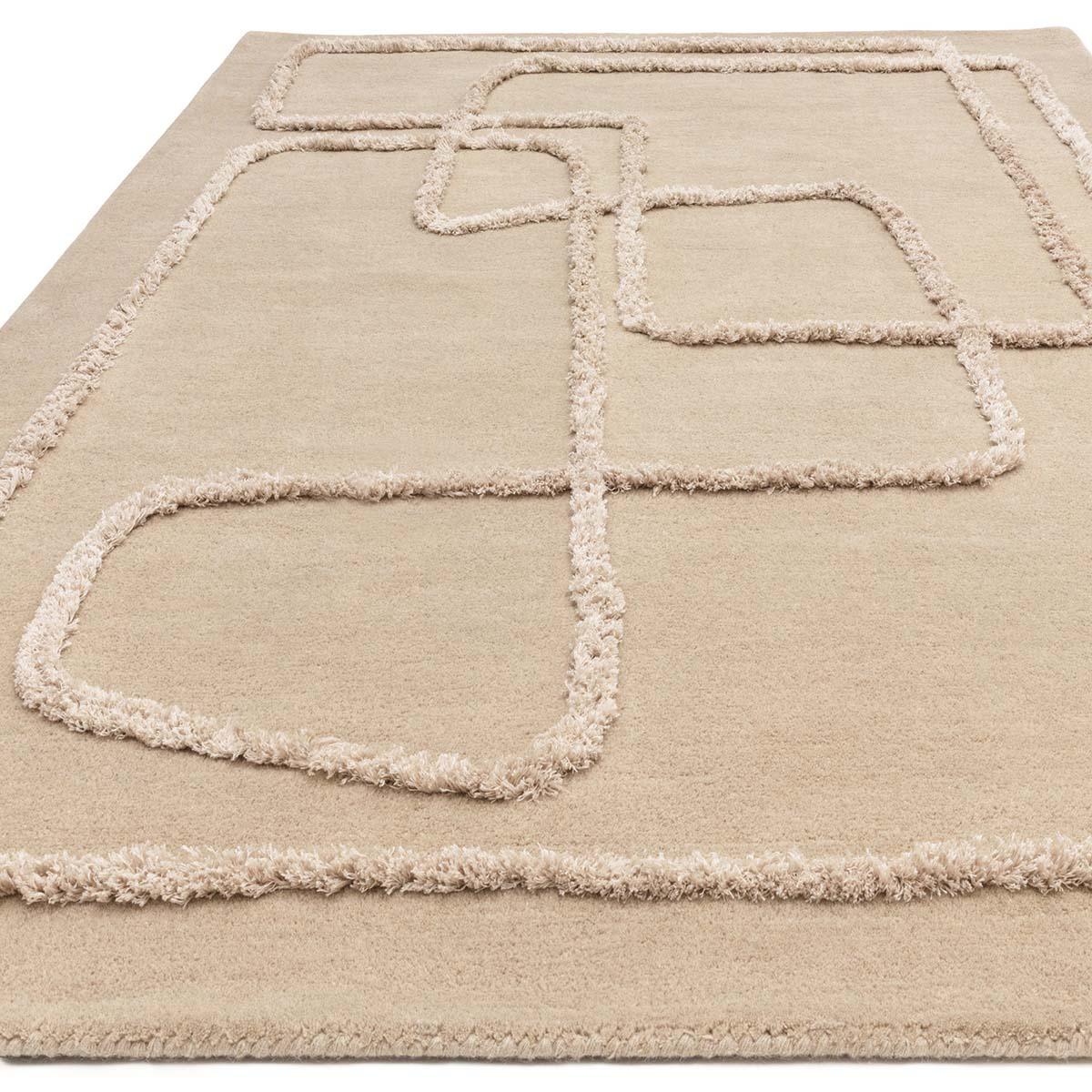 Asiatic Matrix Infinity Sand Designer Rug featuring geometric rectangular outline pattern in sand beige on sand background, hand-tufted wool