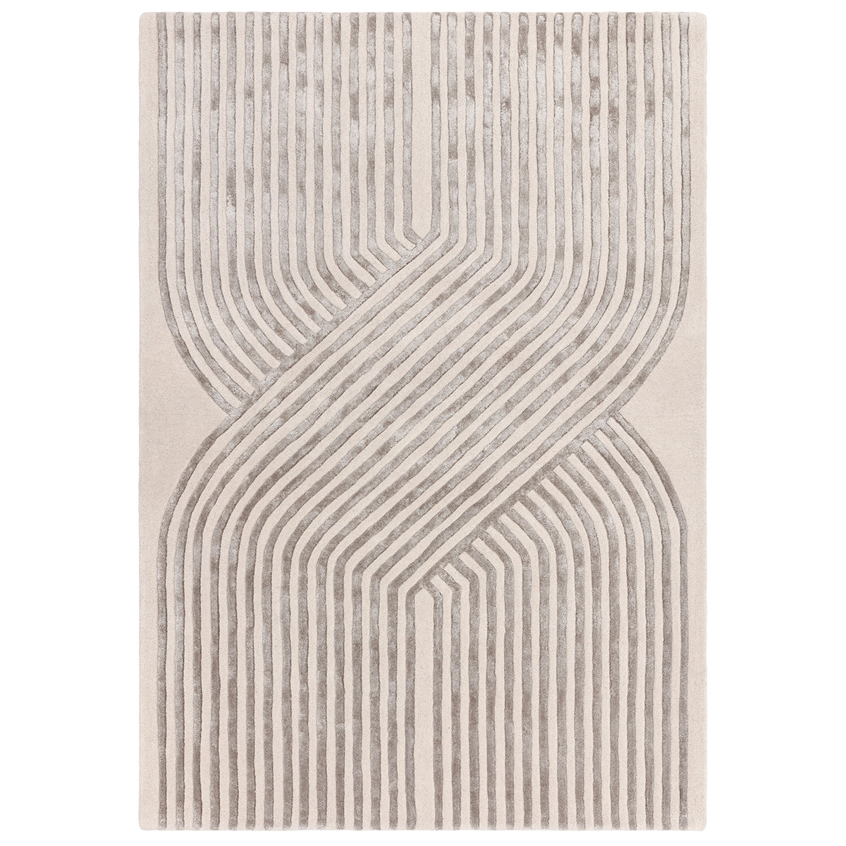 Asiatic Matrix Solsitice Ivory rectangle rug styled in a living room