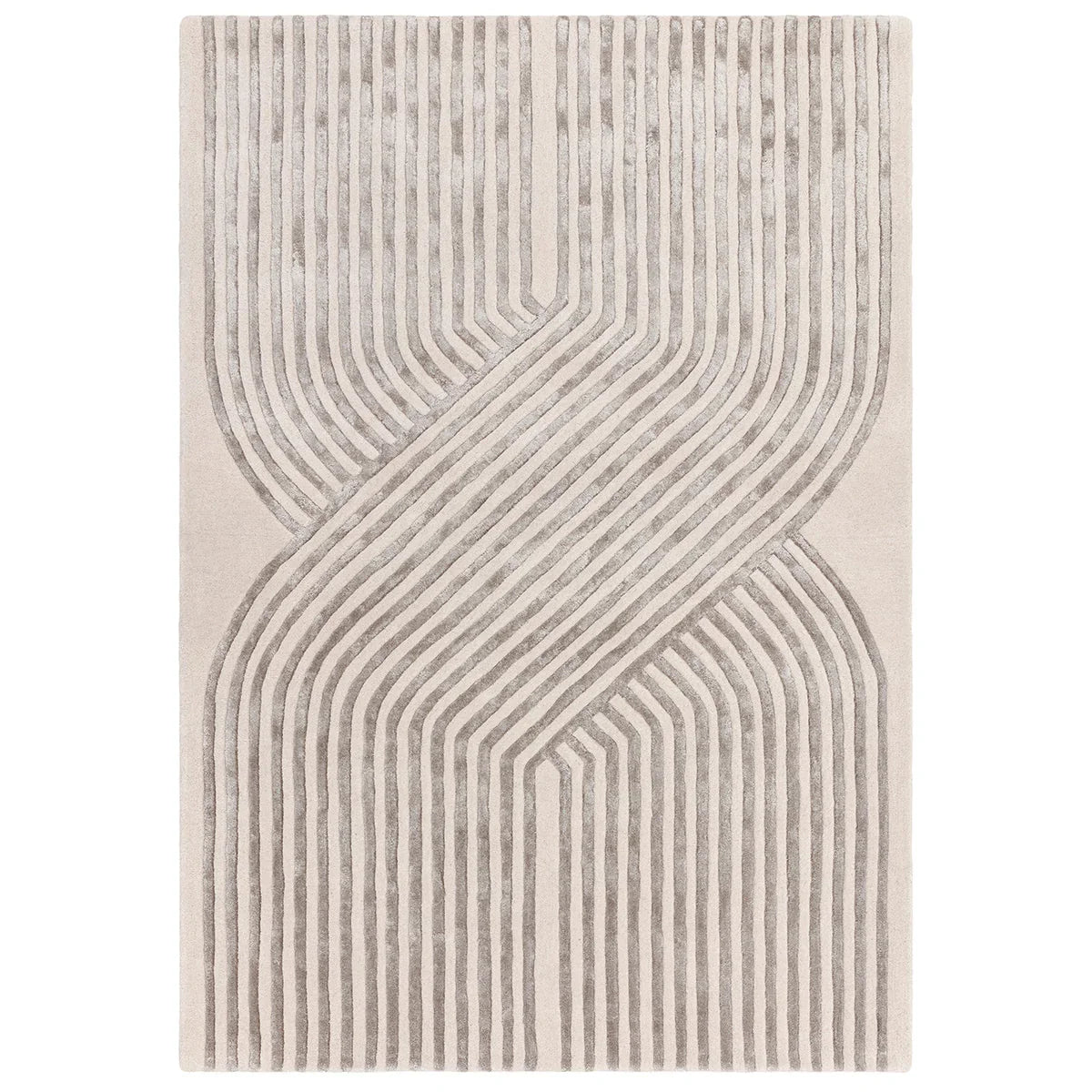 Asiatic Matrix Solsitice Ivory rectangle rug styled in a living room