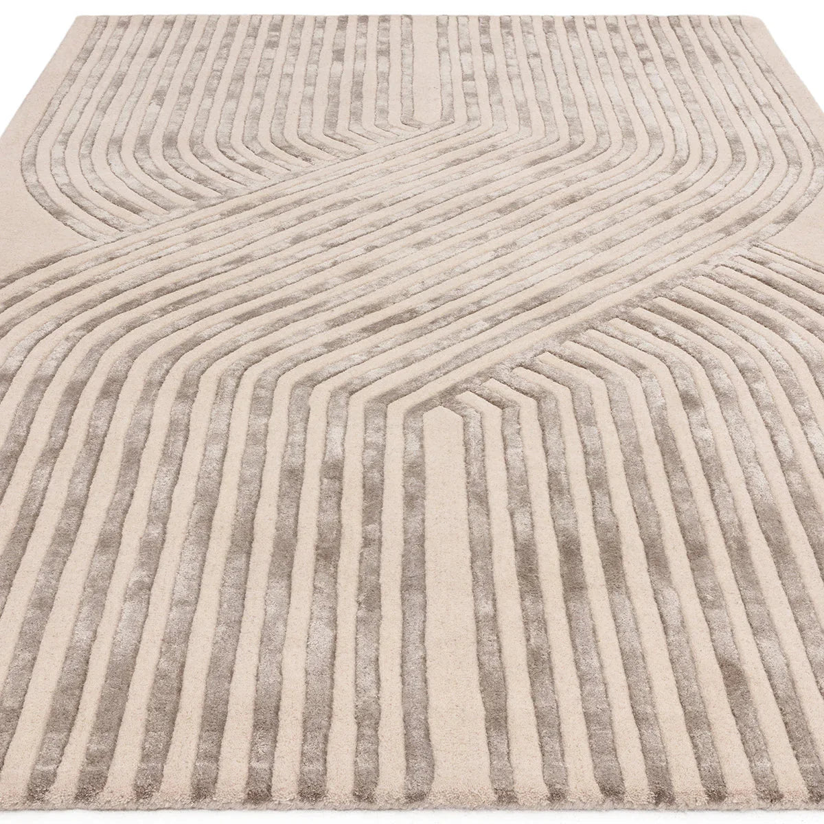 Asiatic Matrix Solstice Ivory Rug featuring geometric stripe pattern in ivory and taupe on ivory background, machine-made polypropylene