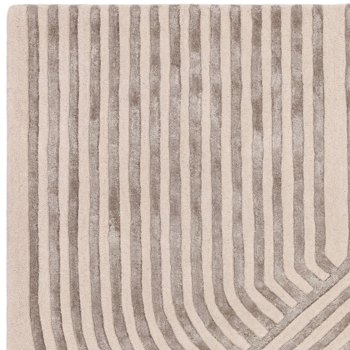 Asiatic Matrix Solstice Ivory Rug featuring linear stripe pattern in ivory, taupe & beige on ivory background, machine-made wool