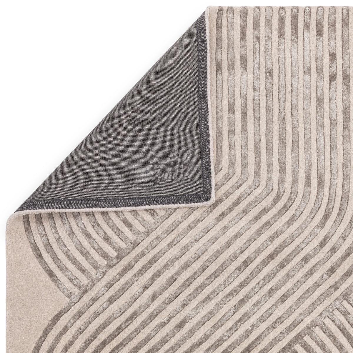 Asiatic Matrix Solstice Ivory Rug featuring striped geometric pattern in ivory and taupe on cream background, machine-made wool