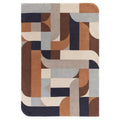 Asiatic Klotski Terracotta Rug featuring geometric pattern in terracotta, navy, cream, beige and taupe on light beige, hand-tufted wool