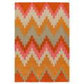 Asiatic Cuzzo Sienna Designer Rug featuring zigzag chevron in burnt orange, coral pink, beige and taupe on cream background, hand-tufted wool