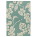 Asiatic Devore Blue Designer Rug featuring floral motif in cream on teal background, hand-tufted wool