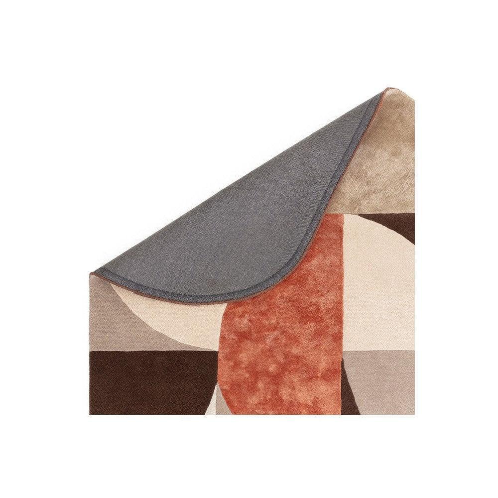 Asiatic Oval Spice Designer Rug featuring abstract geometric blocks in rust, beige, taupe and charcoal on cream, hand-tufted wool
