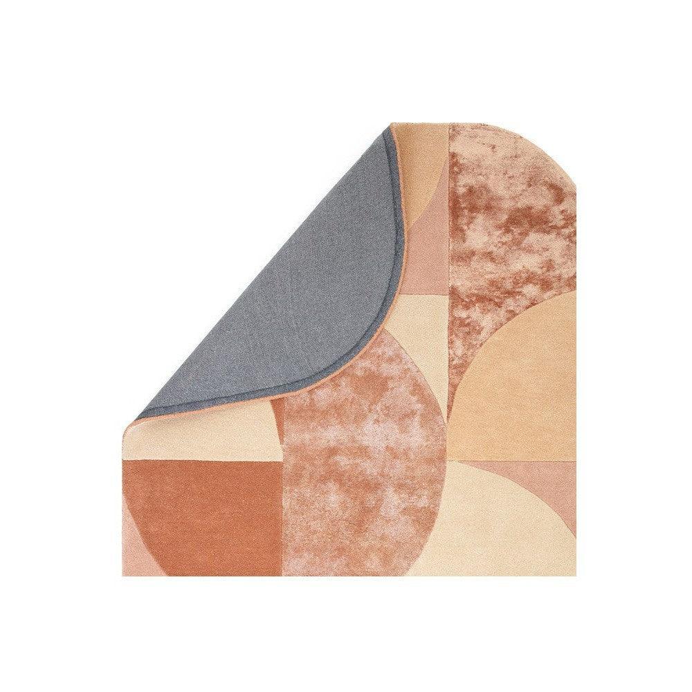 Asiatic Oval Earth Rug featuring abstract geometric pattern in peach, terracotta, blush, cream and blue-grey on beige, hand-tufted wool