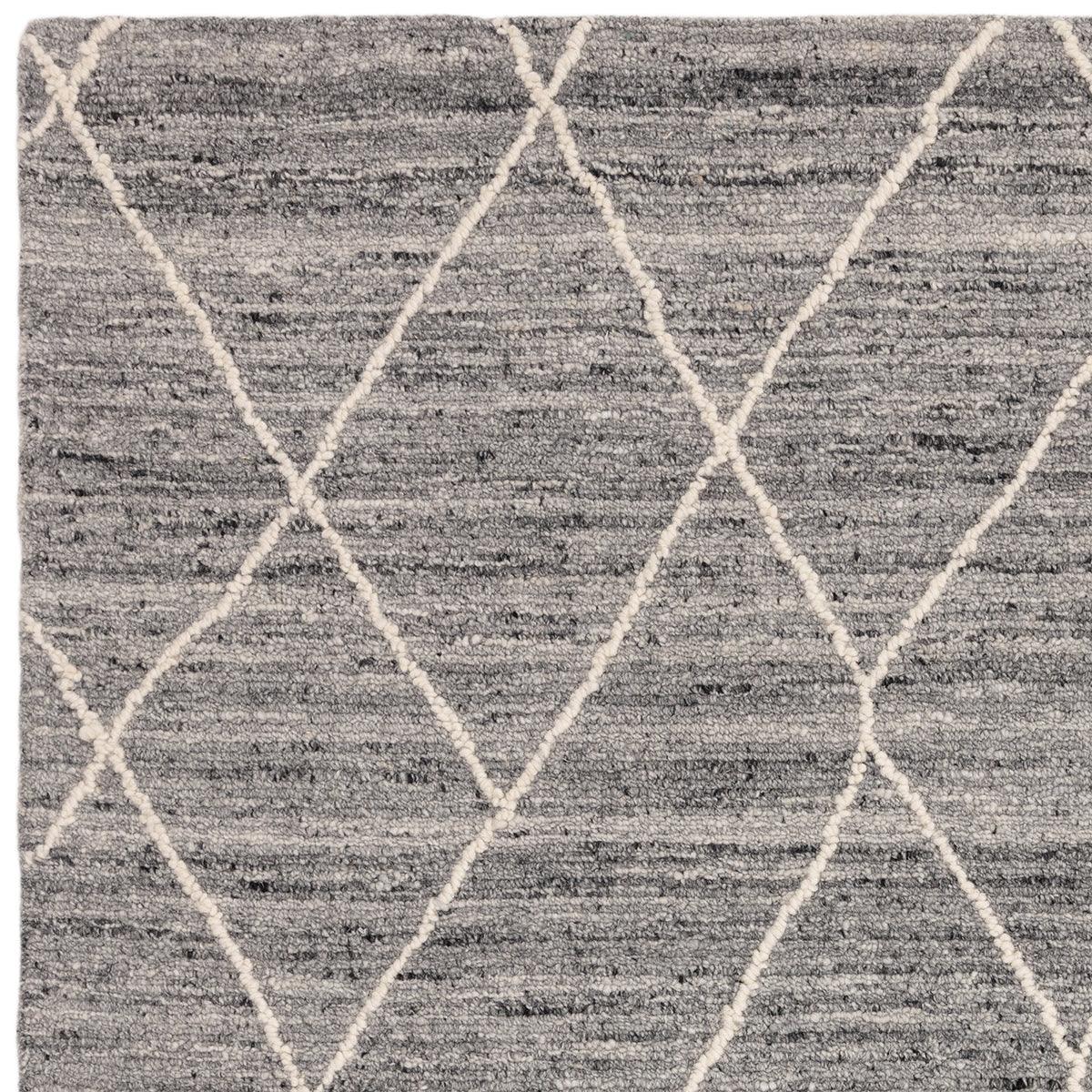 Asiatic Noah Charcoal Rug featuring ivory geometric lattice over charcoal grey, machine-made polypropylene