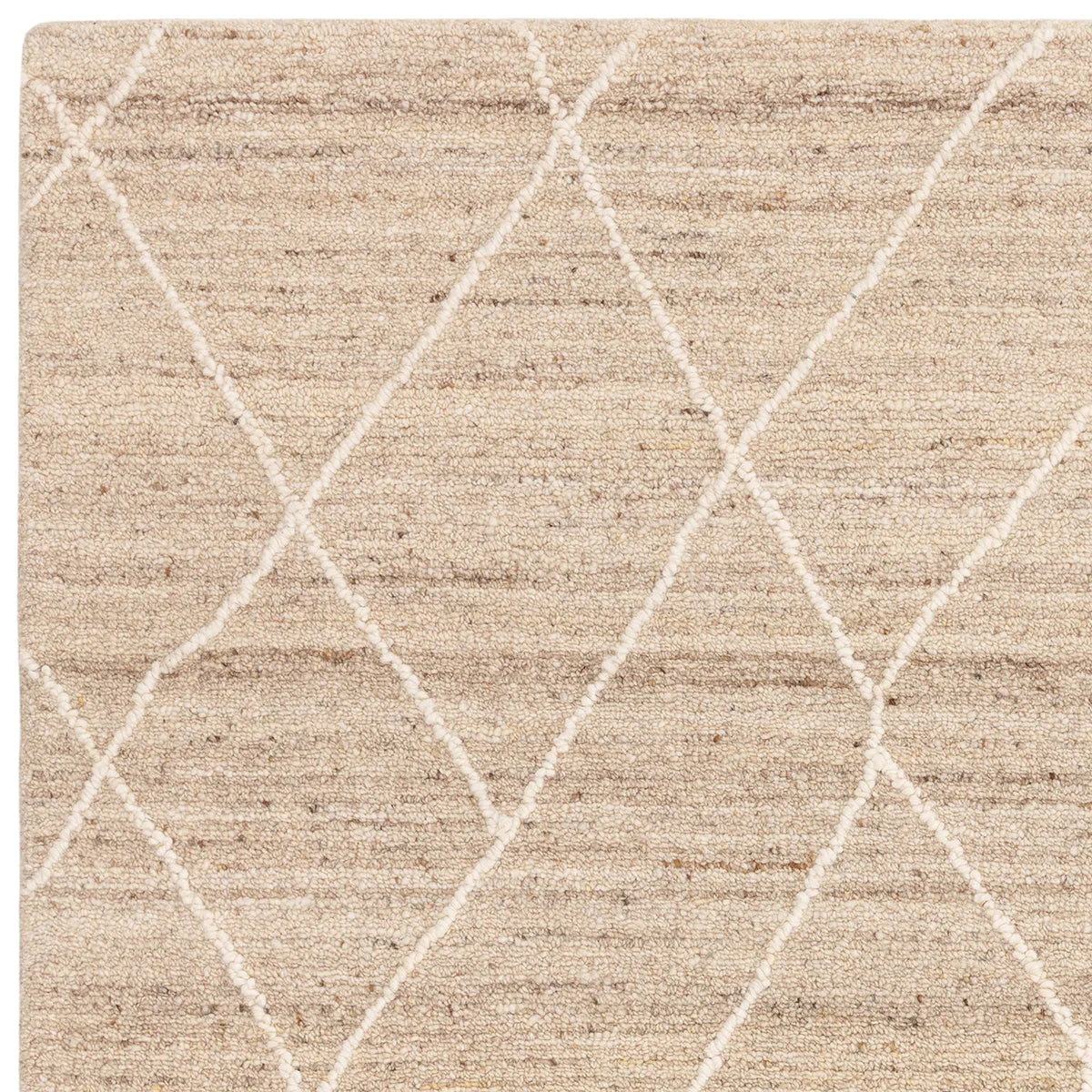 Asiatic Noah Natural Designer Rug featuring diamond lattice in beige, cream and ivory on natural background, hand-tufted wool