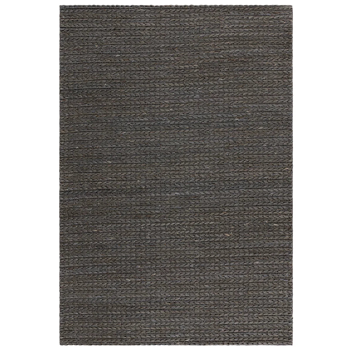 Dark gray woven rug on a white background