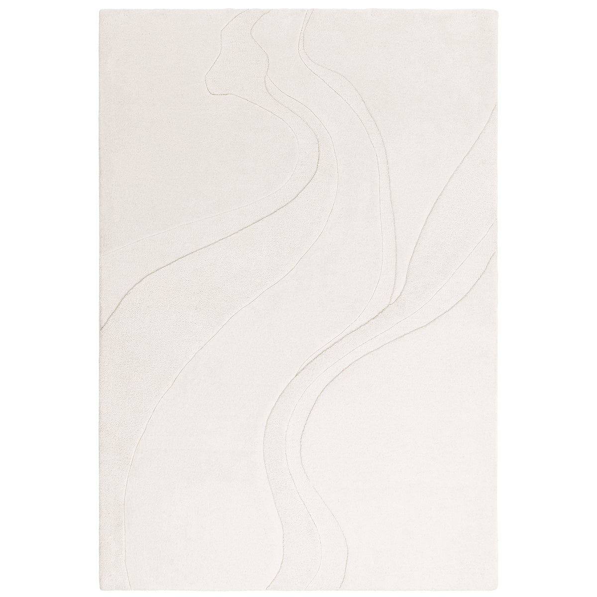 White rug with abstract wavy lines on a white background