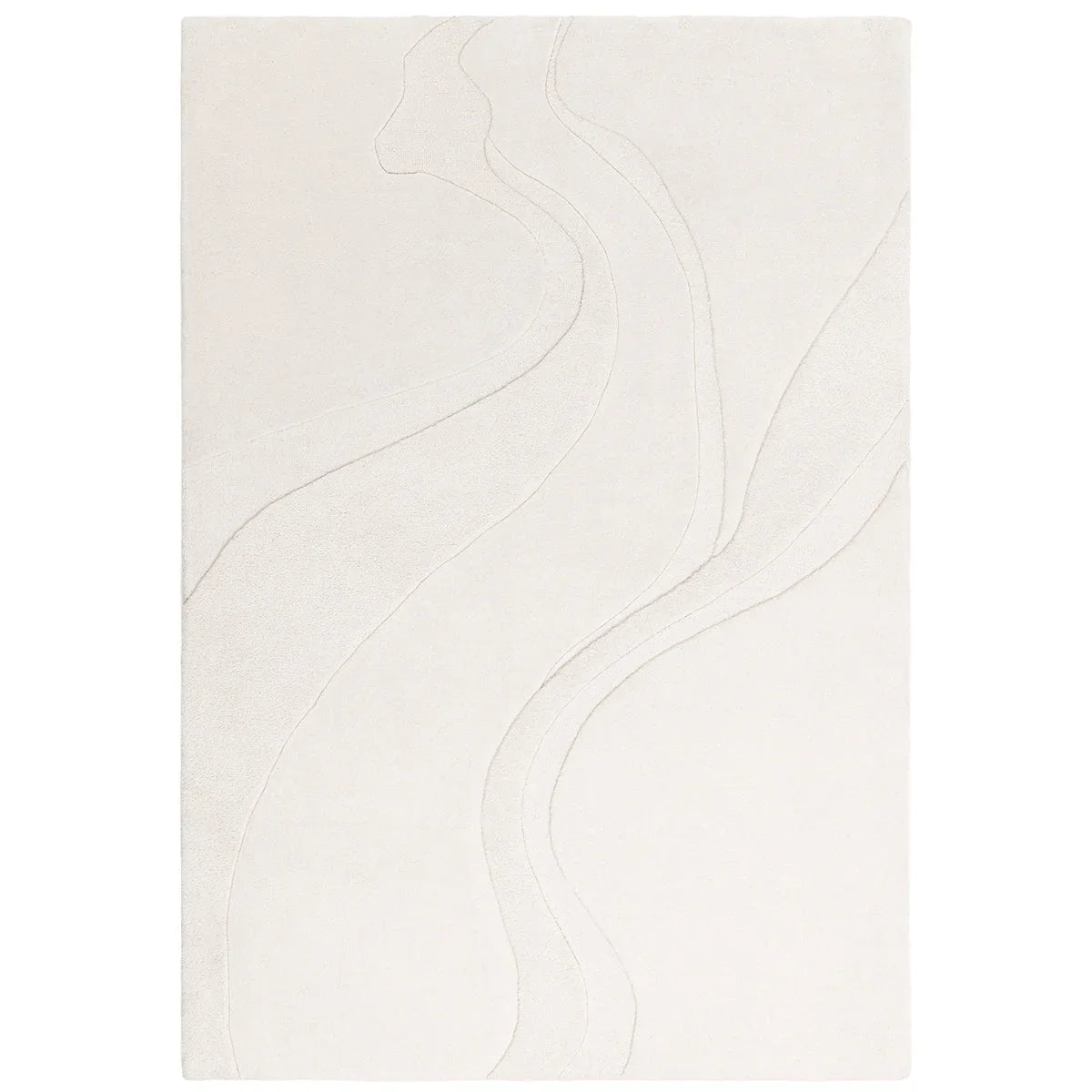 White rug with abstract wavy lines on a white background