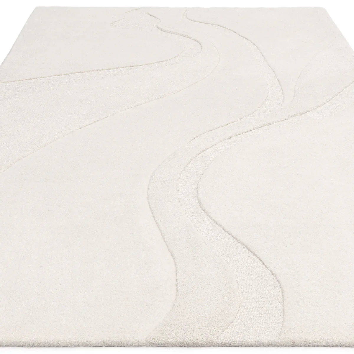 Asiatic Olsen Glide Designer Rug featuring abstract curved lines in ivory and cream on cream background, machine-made wool