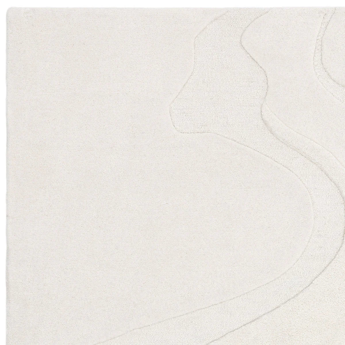 Asiatic Olsen Glide Designer Rug featuring abstract curved pattern in ivory and taupe on cream background, hand-tufted wool