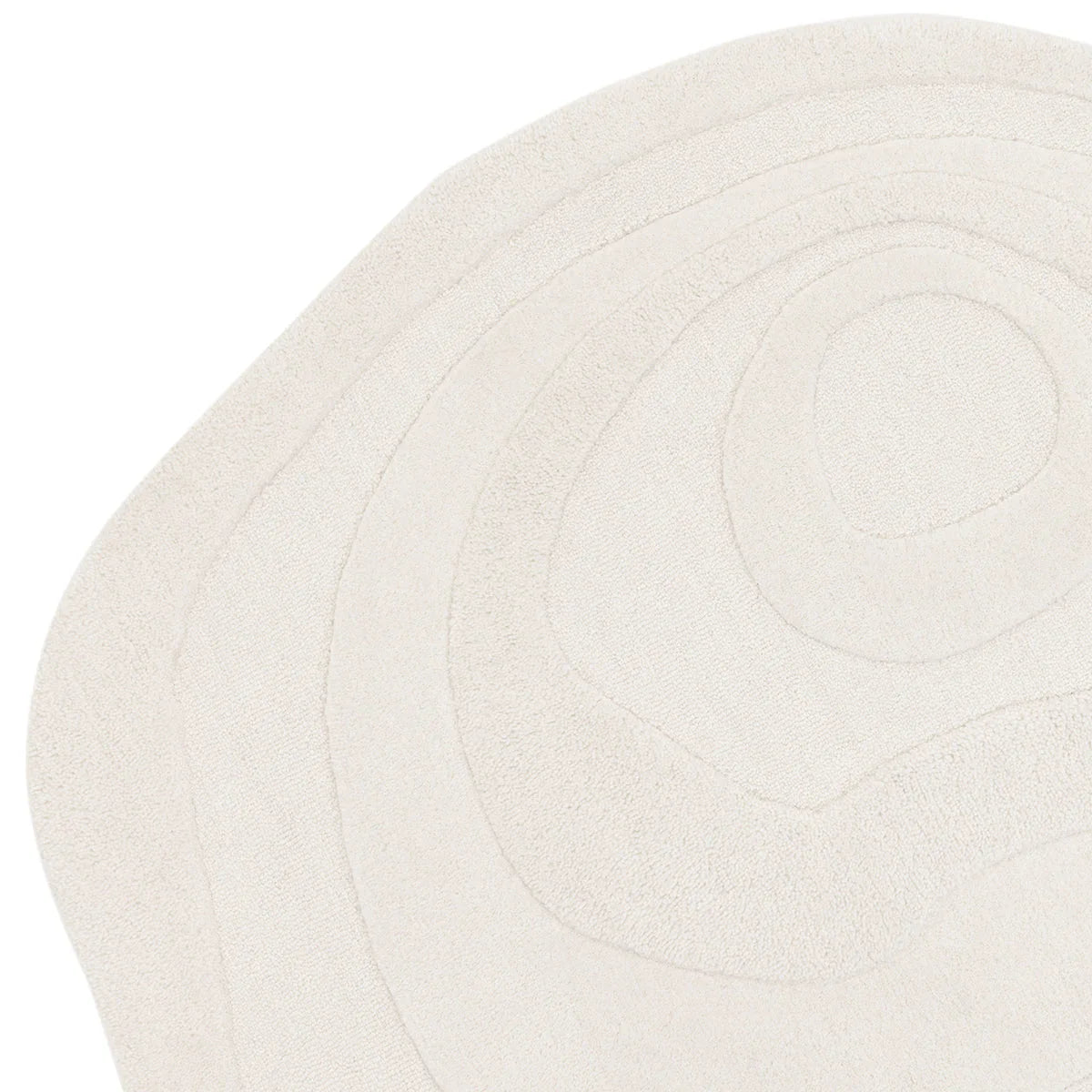 Asiatic Olsen Surge Designer Rug featuring spiral swirl in cream and ivory on soft ivory background, machine-made wool