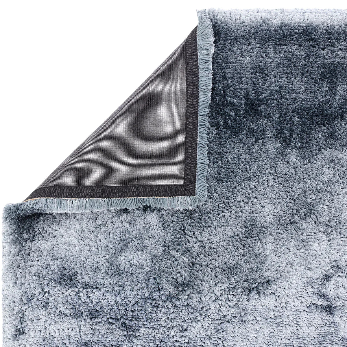 Asiatic Plush Airforce Blue Designer Rug featuring gradient shag in airforce blue to navy on pale blue background, machine-made