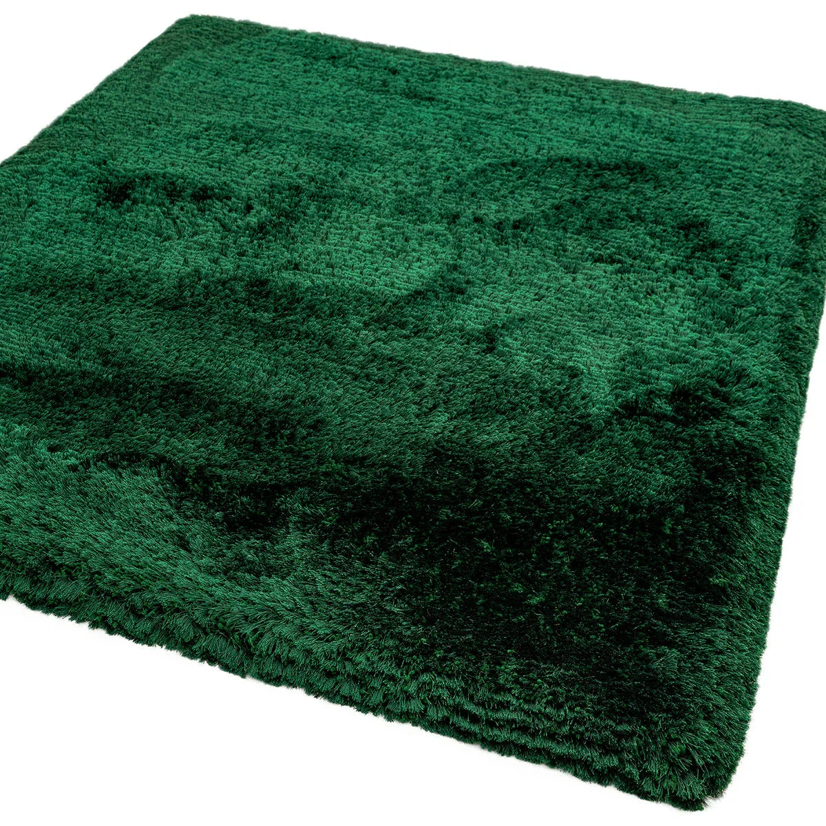 Asiatic Plush Emerald Designer Rug featuring plush shaggy pattern in emerald green with darker shading on white background, tufted polyester