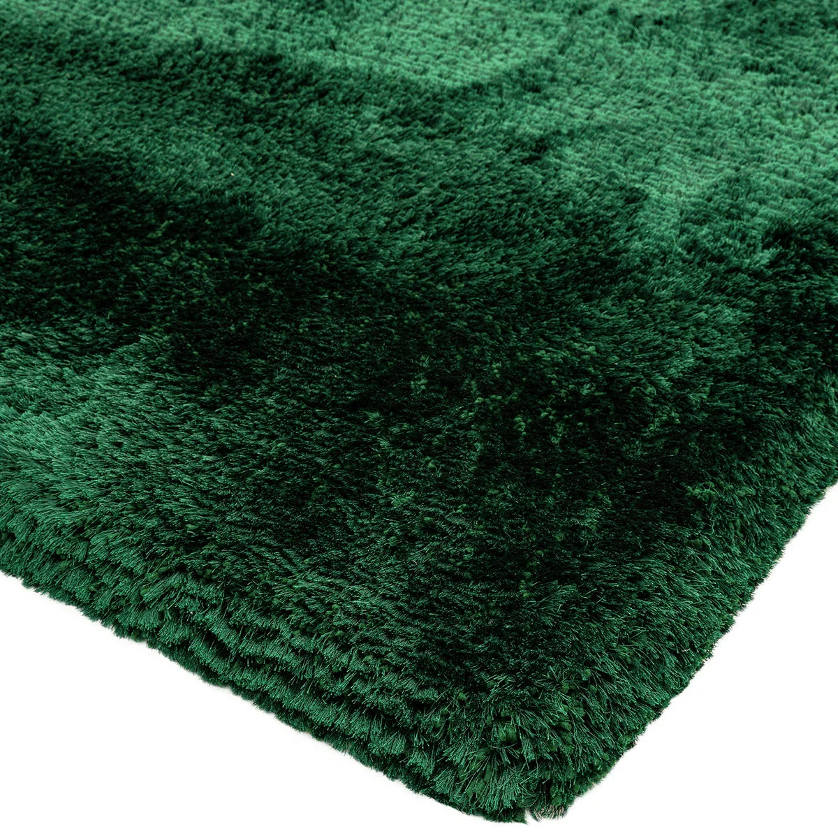 Asiatic Plush Emerald Rug featuring shaggy design in emerald green on white background, plush construction wool