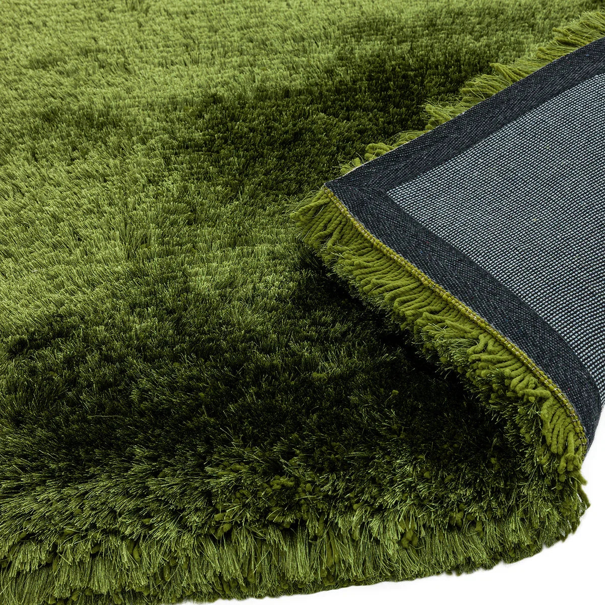 Asiatic Plush Emerald Designer Rug featuring plush shag in emerald green, dark green and lime on white, hand-tufted wool
