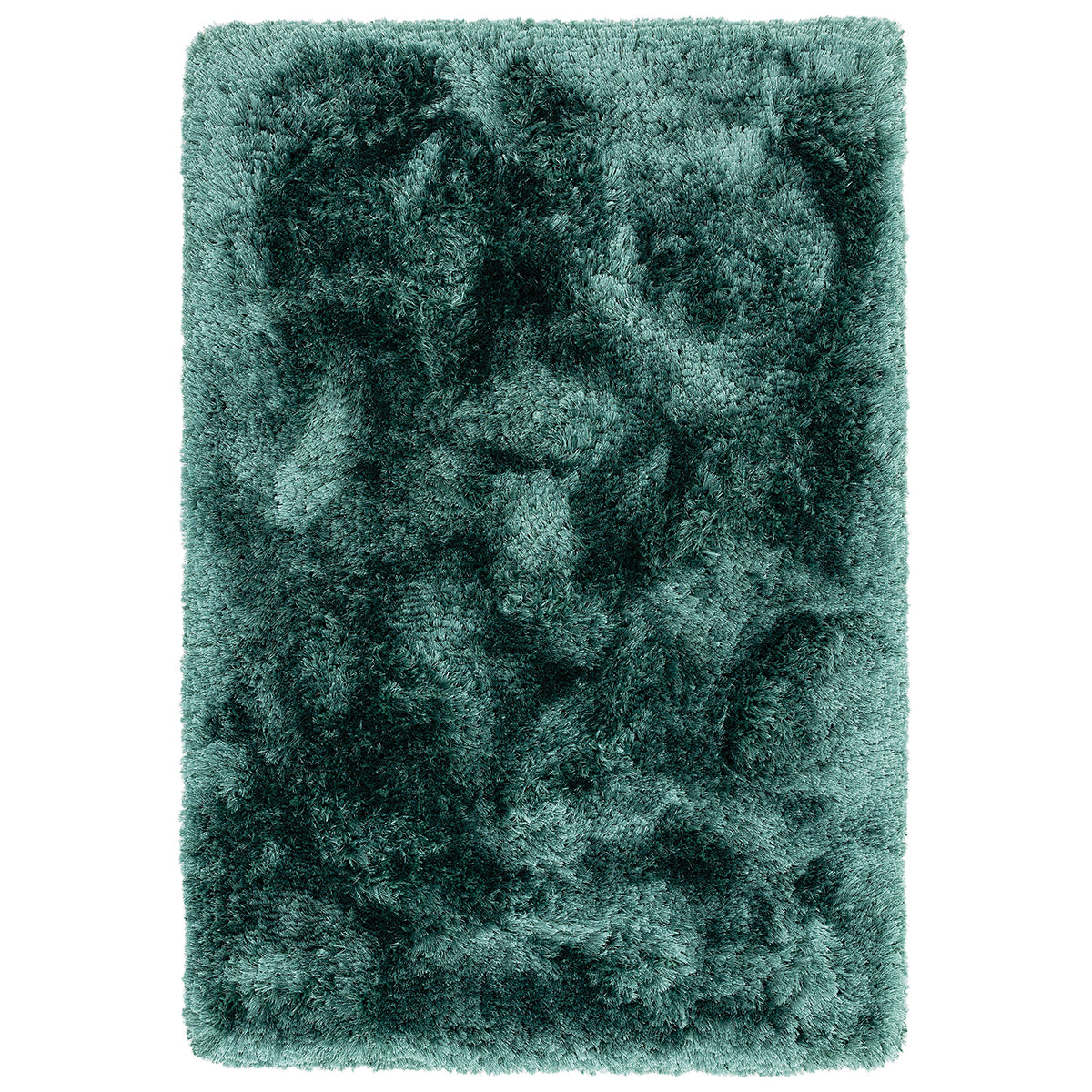 Teal shaggy rug on a white background
