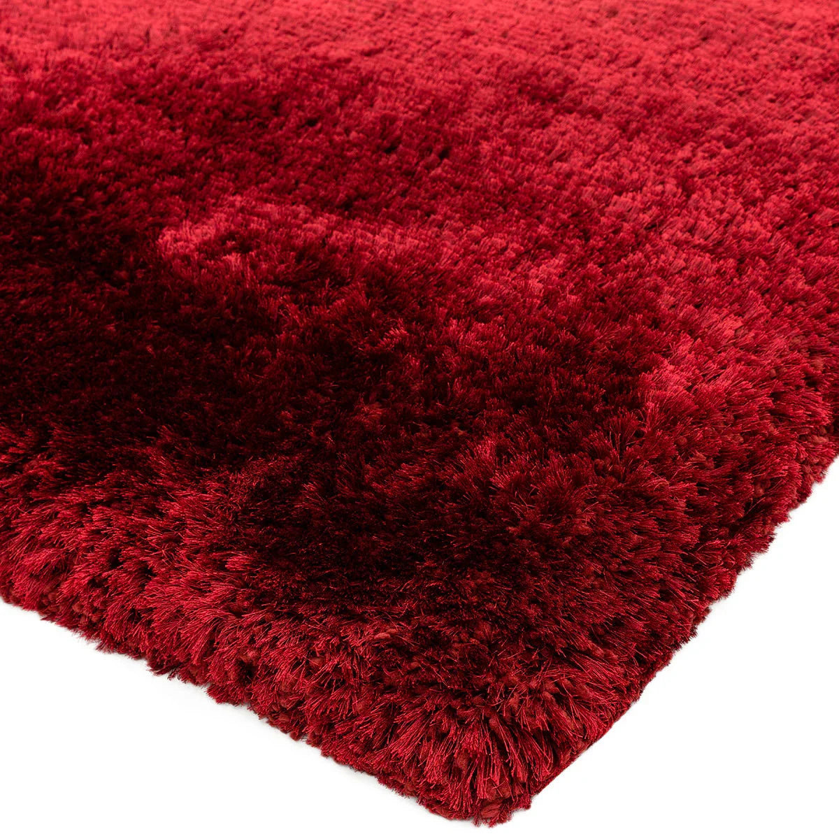Asiatic Plush Red Designer Rug featuring shaggy pattern in deep crimson, ruby red, maroon on white background, machine-made polypropylene
