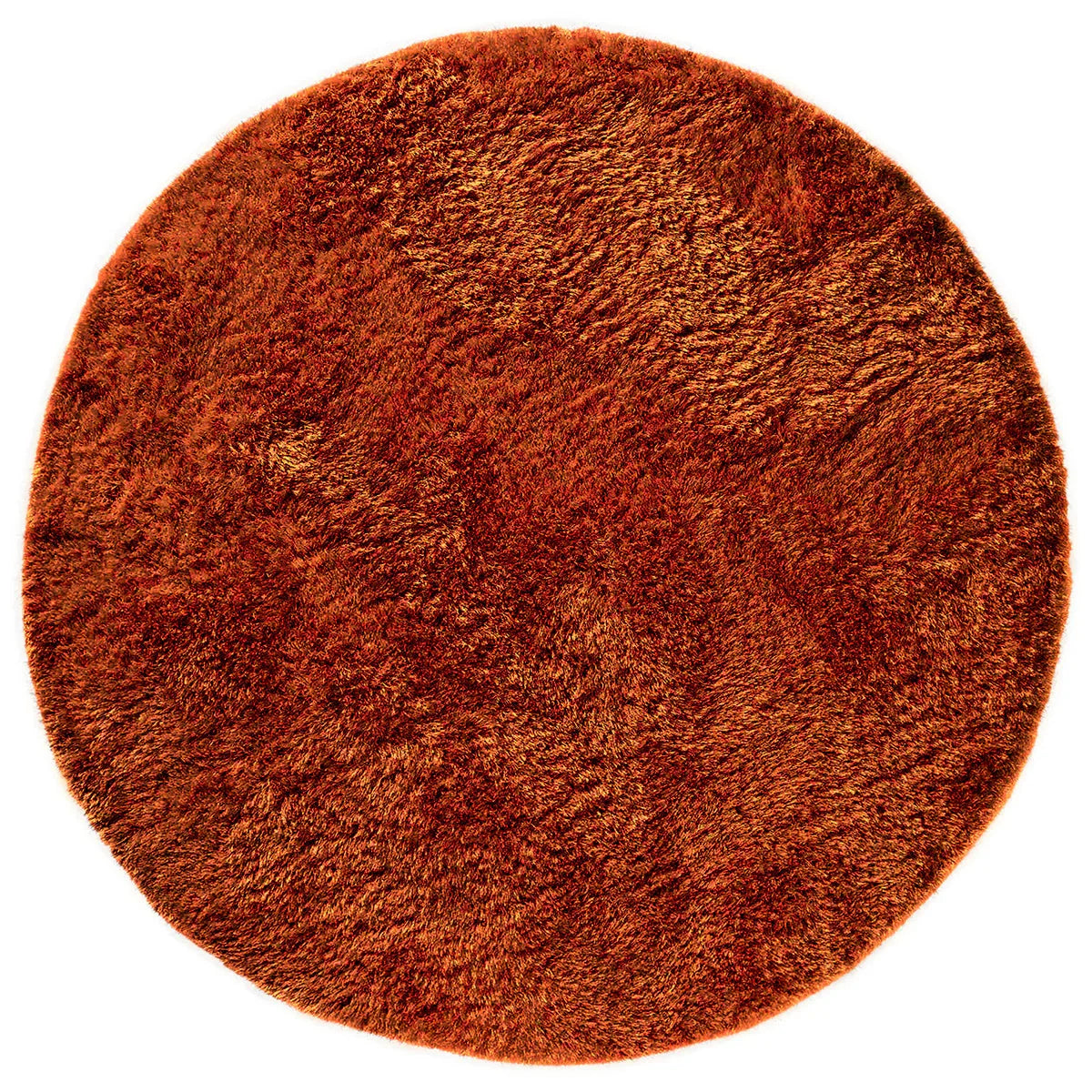 Asiatic Plush Rust Round round rug styled in a living room