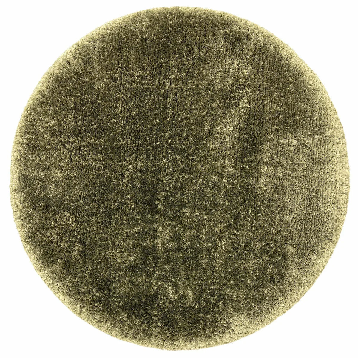 Asiatic Plush Sage Round round rug styled in a living room