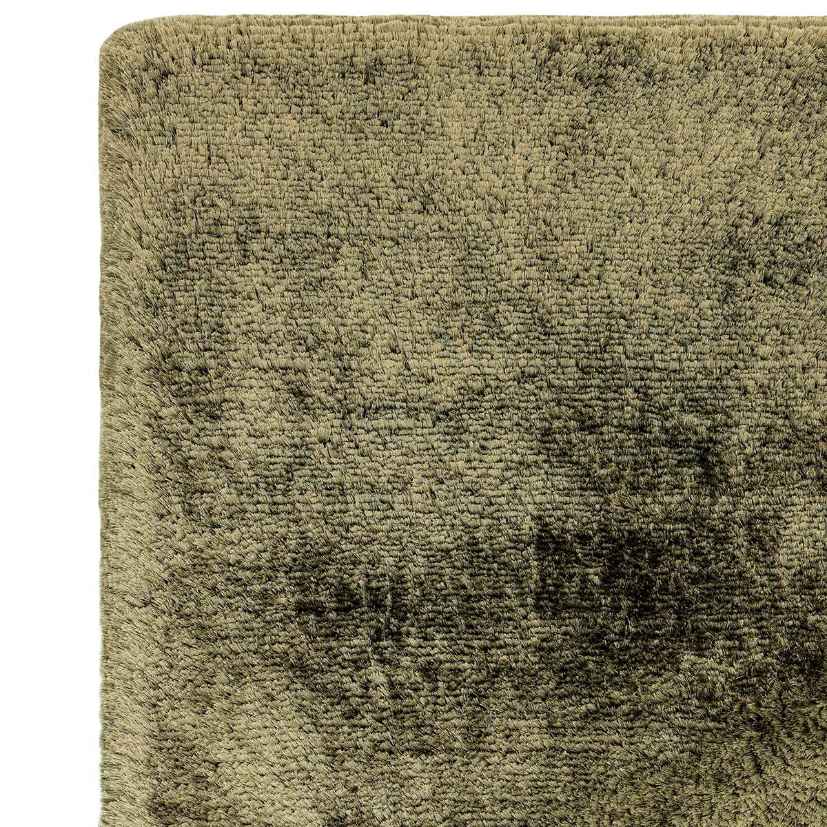 Asiatic Plush Sage Designer Rug featuring tonal plush gradient in sage, olive and khaki on beige background, plush pile wool