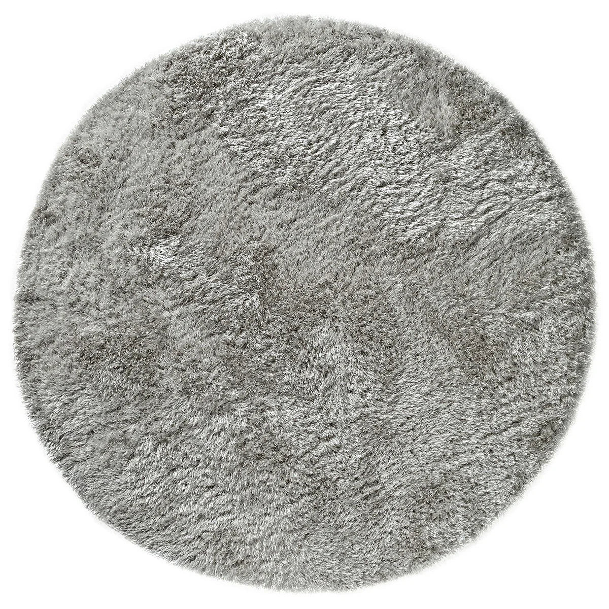 Asiatic Plush Silver Round round rug styled in a living room