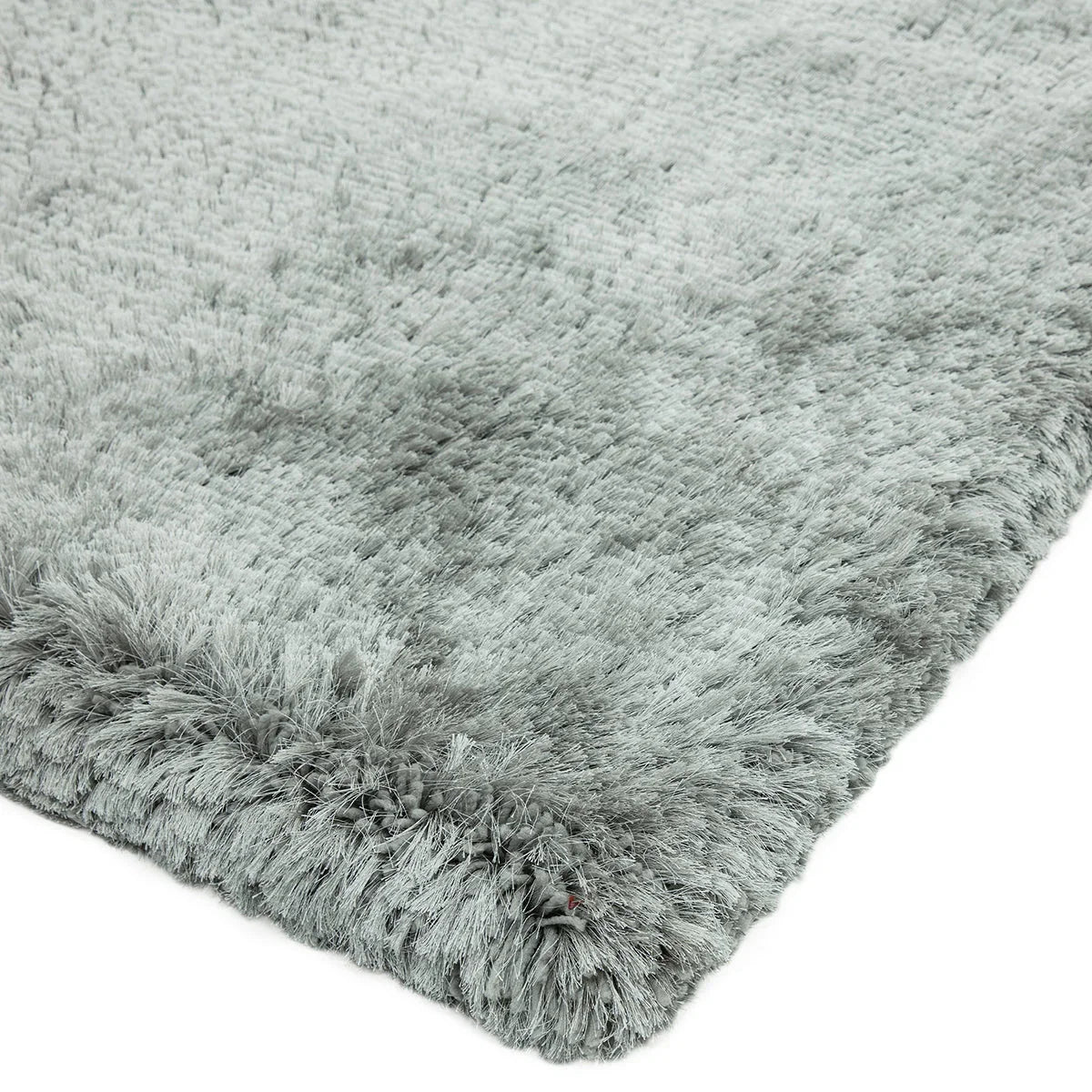 Asiatic Plush Silver Designer Rug featuring plush shag texture in silver, grey, charcoal on white background, hand-tufted wool