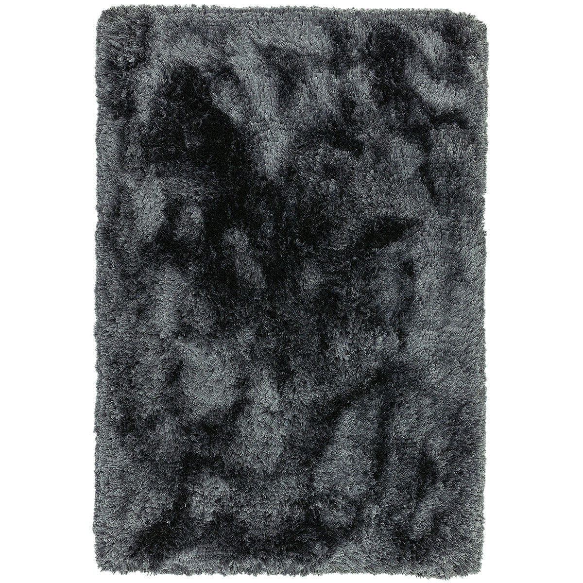 Dark gray shaggy rug on a white background