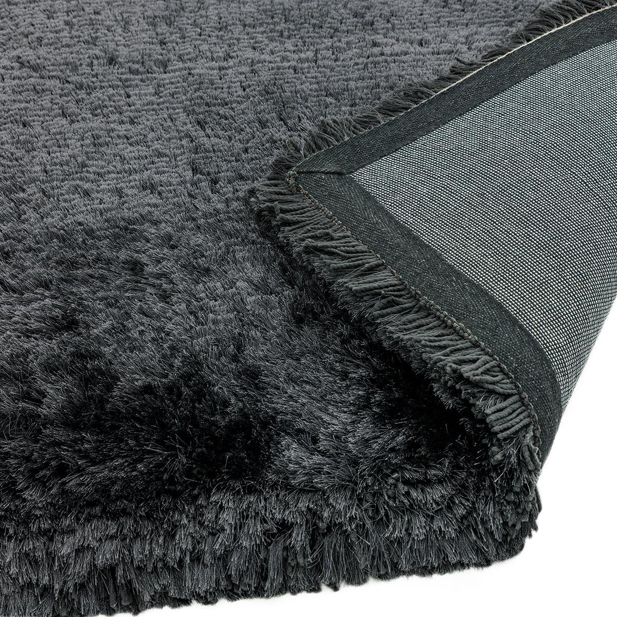 Asiatic Plush Slate Designer Rug featuring shaggy plush texture in slate grey on charcoal background, machine-woven rug