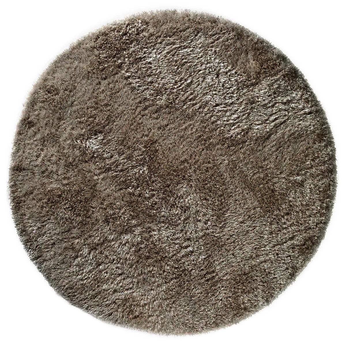 Asiatic Plush Taupe Round round rug styled in a living room