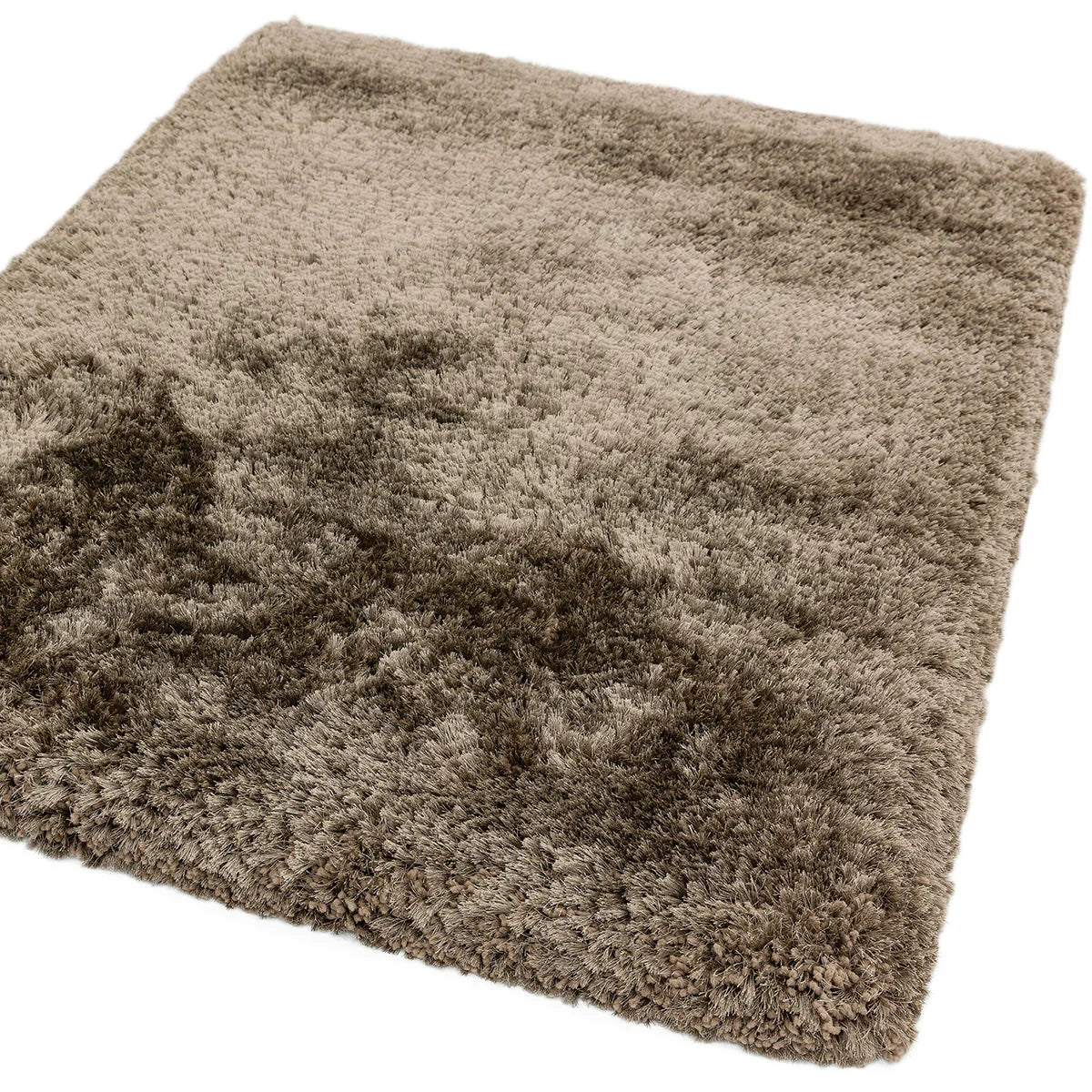 Asiatic Plush Taupe Designer Rug featuring plush pile in taupe, beige and cocoa on taupe background, plush pile, synthetic fibers