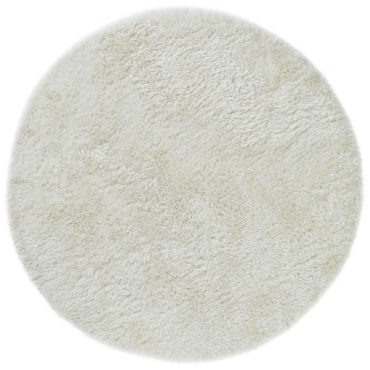 Asiatic Plush White Round round rug styled in a living room