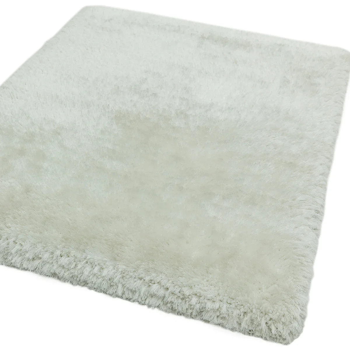 Asiatic Plush White Designer Rug featuring solid plush texture in white on white background, machine-made rug, synthetic fibre