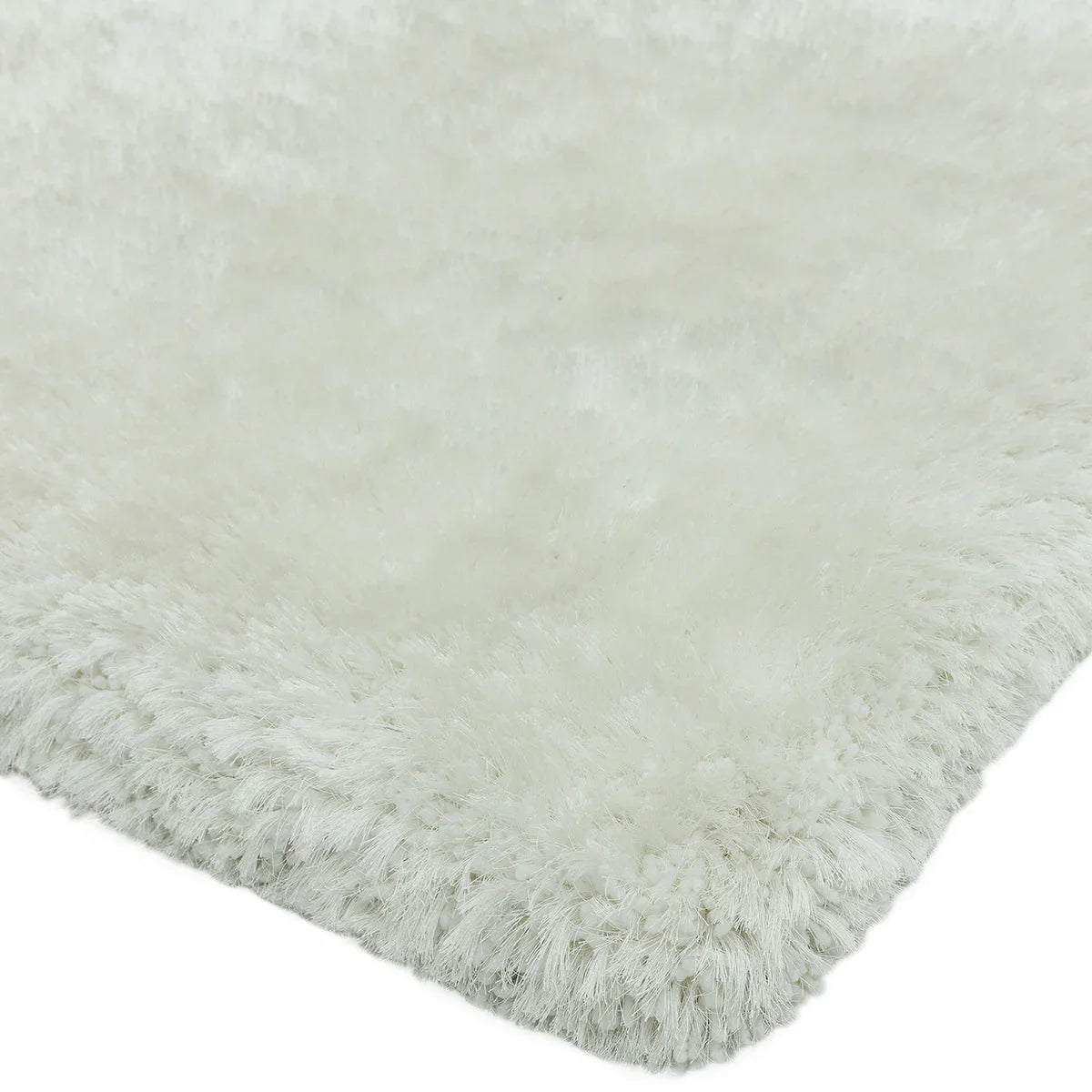 Asiatic Plush White Designer Rug featuring shaggy white pile on ivory background, plush construction wool