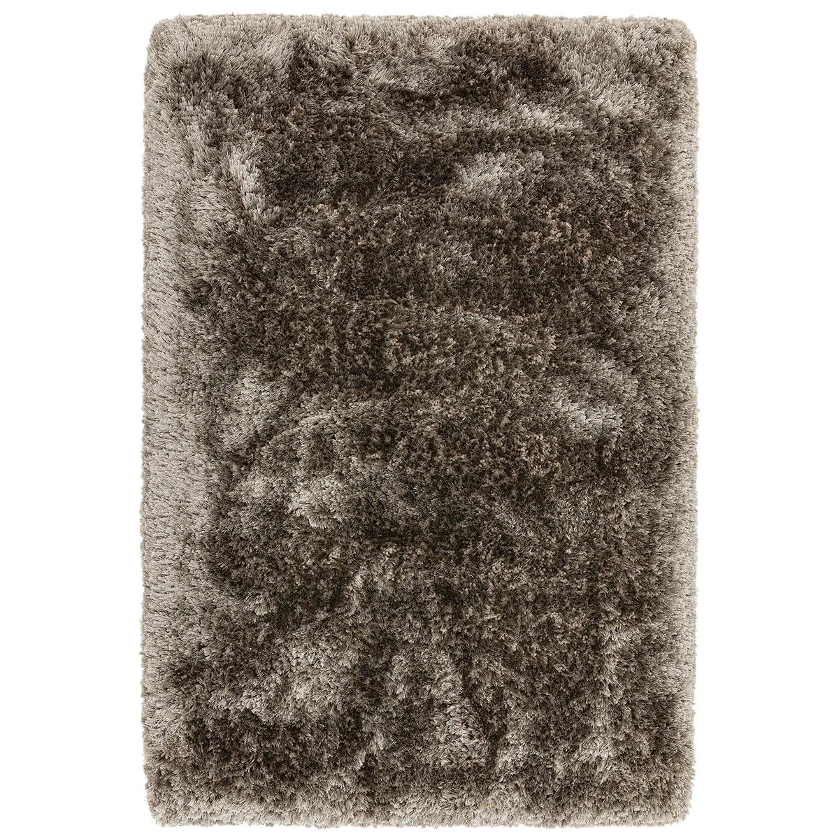 Asiatic Plush Zinc Designer Rug featuring plush shaggy texture in zinc grey, charcoal and taupe on grey background, plush pile synthetic blend