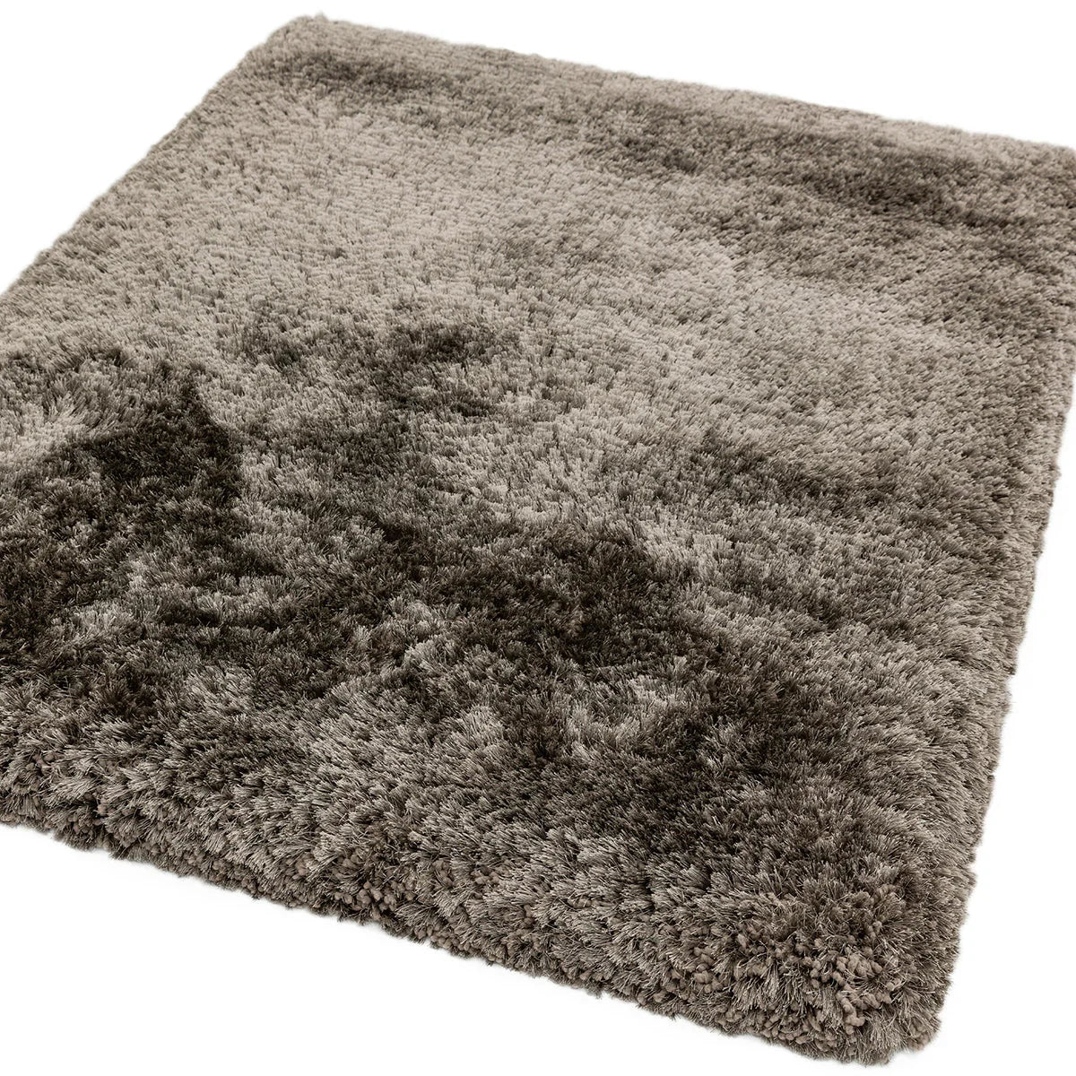 Asiatic Plush Zinc Designer Rug featuring shaggy plush texture in zinc grey, charcoal and taupe on light beige background, shaggy polyester