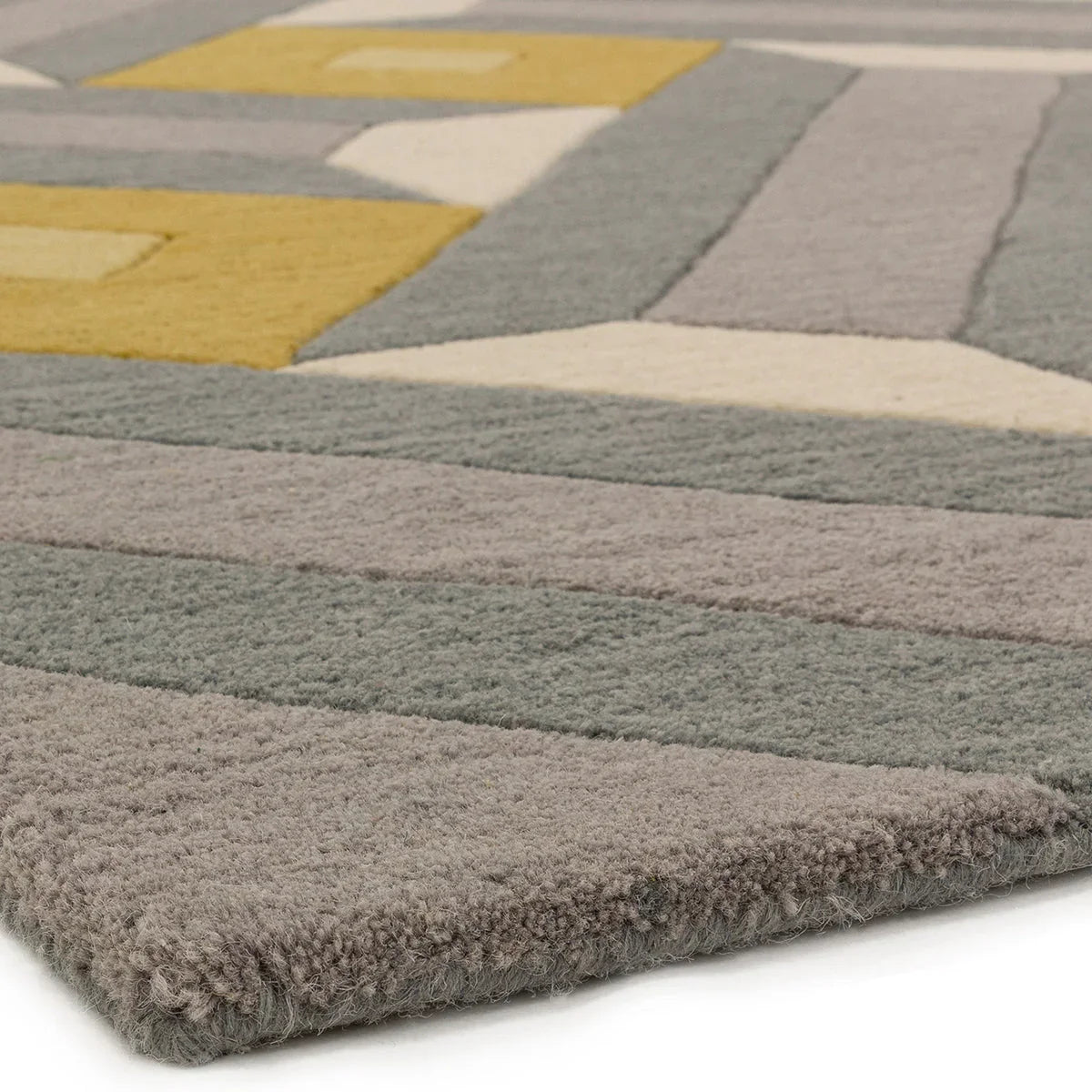 Asiatic Reef Motif Ochre Grey Rug featuring reef pattern in ochre, grey, taupe on ivory background, hand-tufted wool