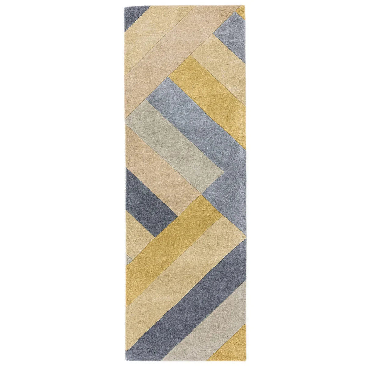Asiatic Reef 02 Big Zig Ochre Grey runner rug styled in a living room