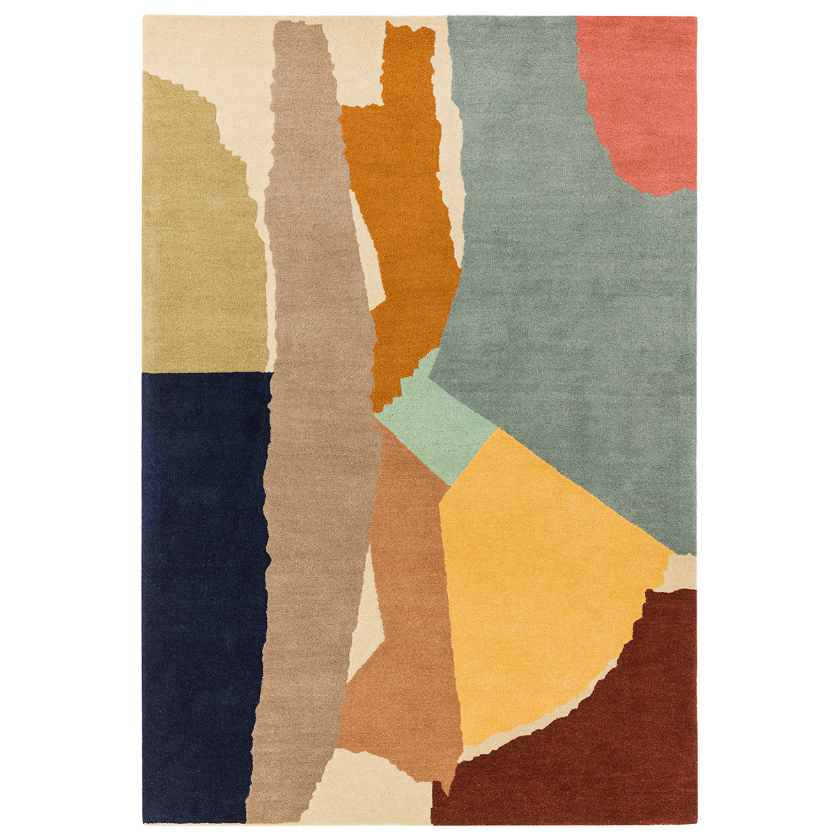 Multicolored abstract rug with geometric shapes on a white background