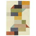 Asiatic Modern Multi Designer Rug featuring geometric block pattern in mustard, teal, navy, sage on cream background, hand-tufted wool