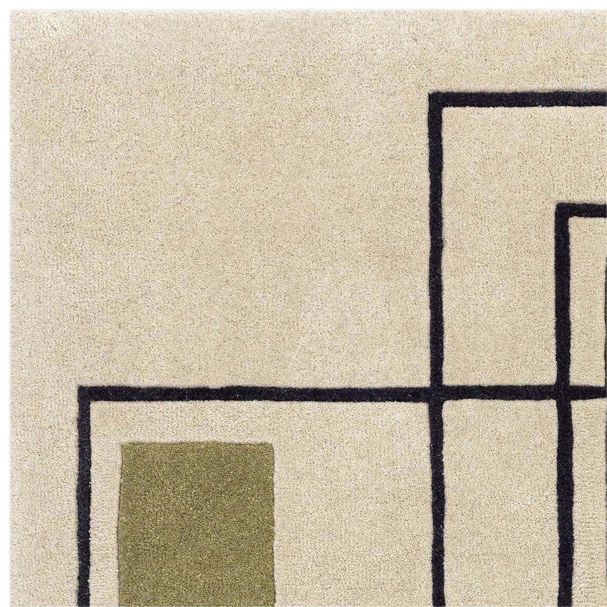Asiatic Reef 21 Outline Khaki Designer Rug with geometric square-outline in khaki and black on cream background by Asiatic Carpets London