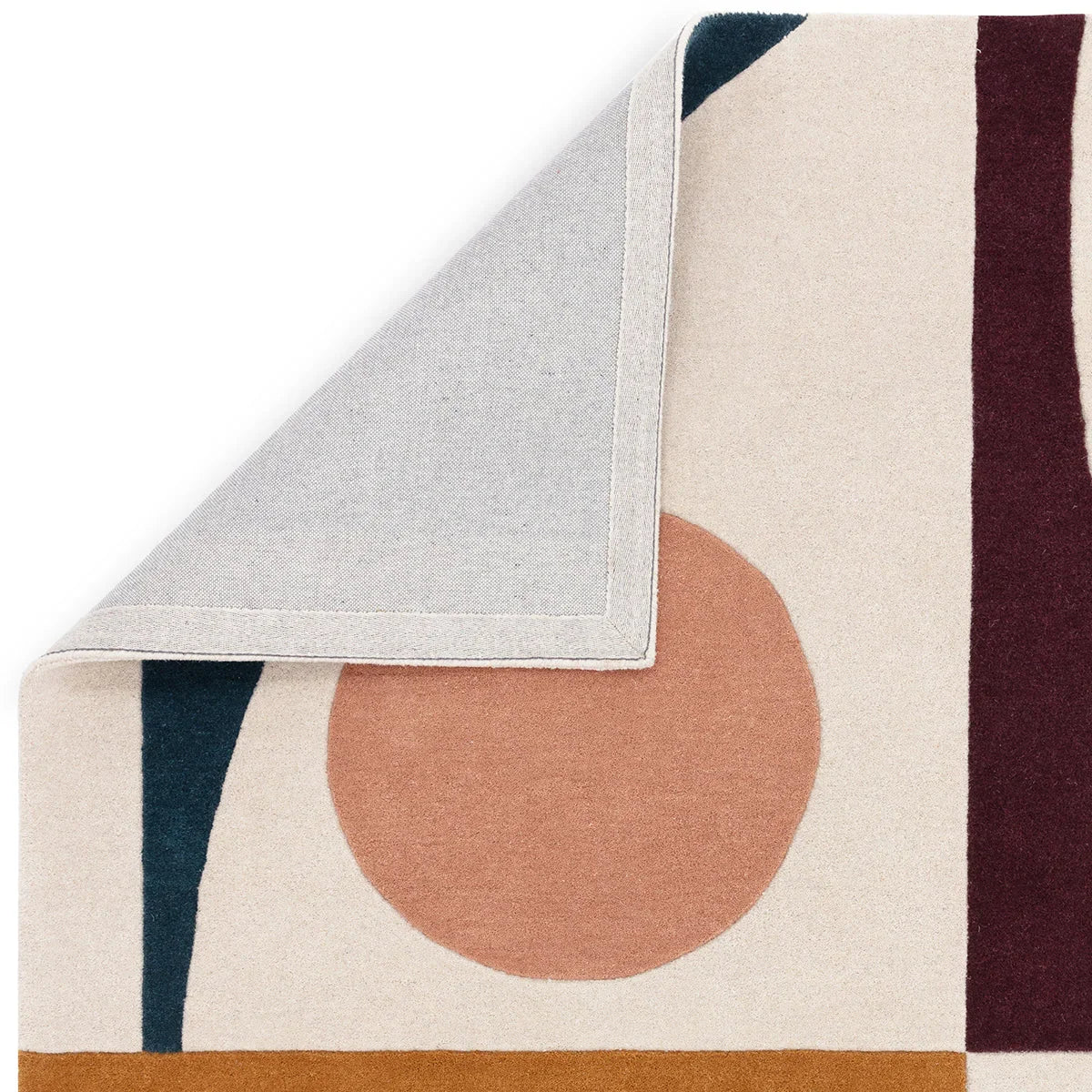 Asiatic Reef Connect Multi Rug featuring geometric reef pattern in peach, navy and burgundy on cream background, hand-tufted wool