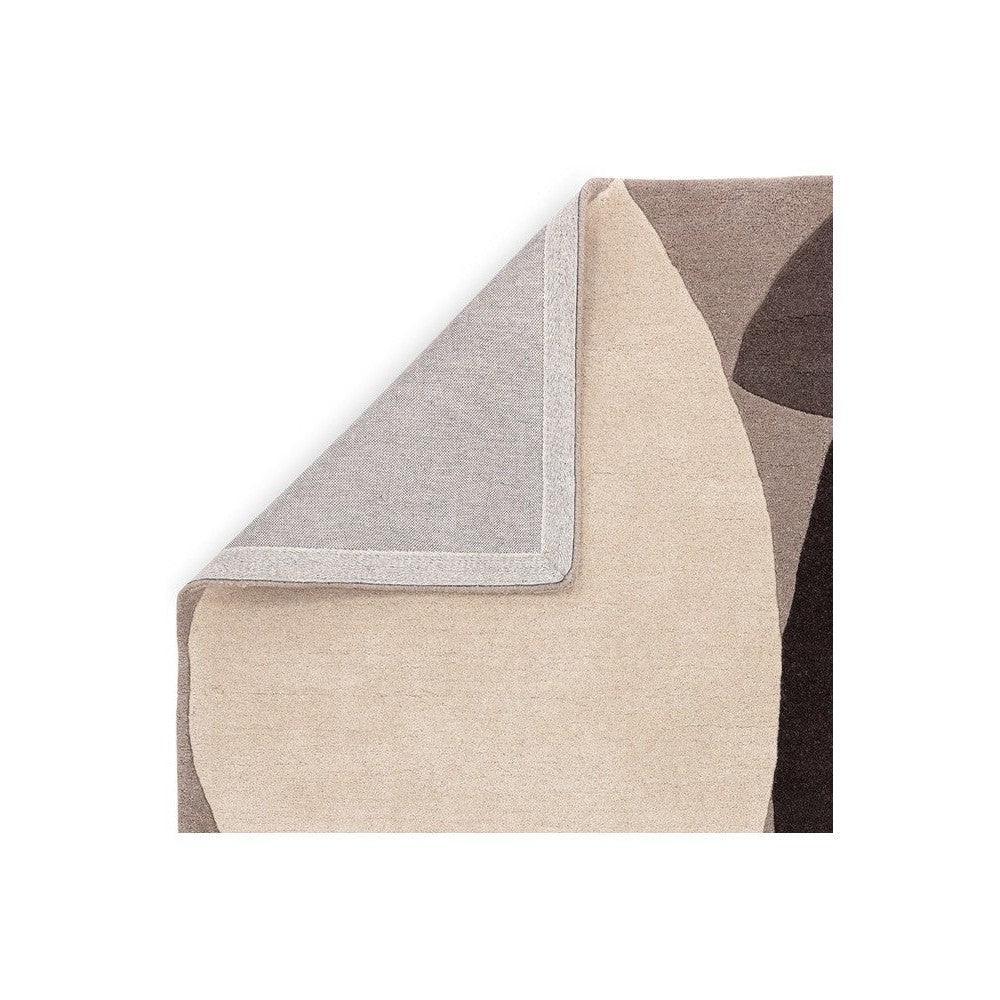 Asiatic Mid Century Grey Designer Rug featuring abstract geometric pattern in beige, cream, taupe, grey on cream background, machine-loomed wool