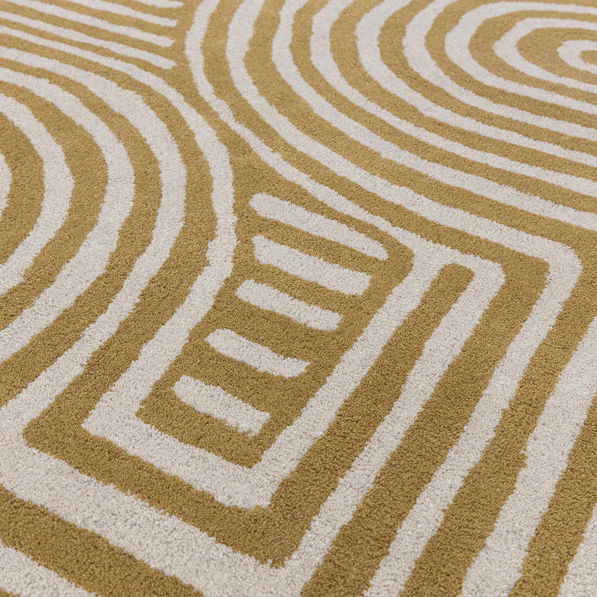 Asiatic Reef 28 Curve Ochre Designer Rug featuring curve reef pattern in ochre and cream on cream background, hand-tufted wool